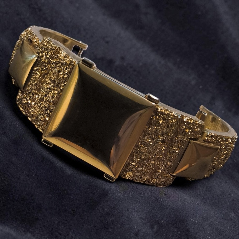 Vintage MONET Brutalist Gold Plate Geometric Runway Bracelet Rare